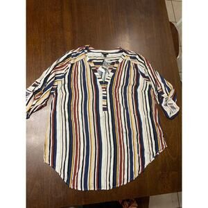 Torrid Harper Rayon 3/4 Sleeve Pullover Top Women 0 / Large Striped Retro Blouse